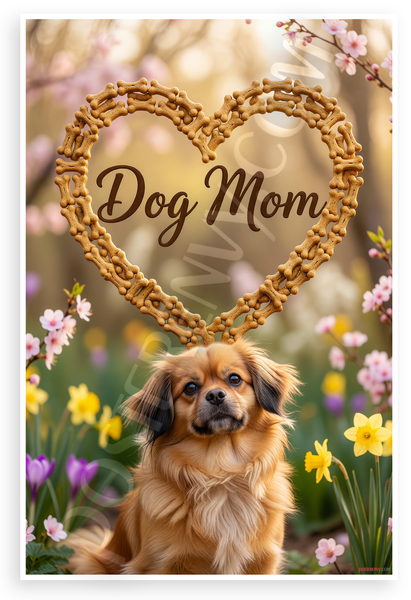 Dog Mom Tibetan Spaniel Dog Bone Heart Spring Flowers 12x18 US Made Poster