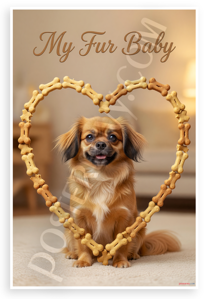 My Fur Baby Tibetan Spaniel Dog Bone Heart Frame 12x18 US Made Poster