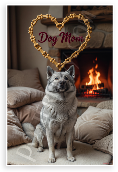 Dog Mom Norwegian Elkhound Dog Bone Heart Cozy Home 12x18 US Made Poster