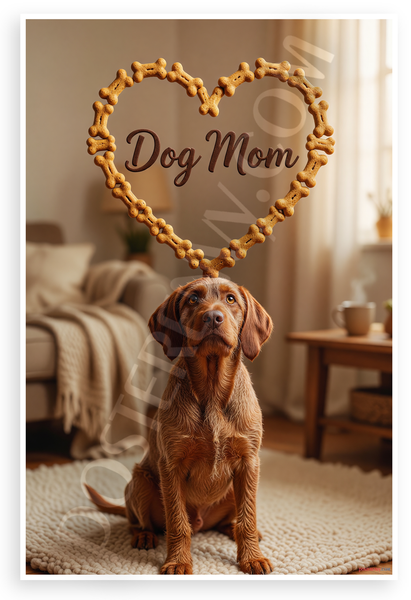 Dog Mom Wirehaired Vizsla Dog Bone Heart Wall Art 12x18 US Made Poster