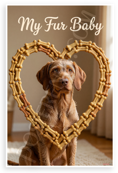 My Fur Baby Wirehaired Vizsla Dog Bone Heart Frame 12x18 US Made Poster