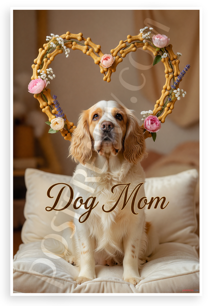 Clumber Spaniel Dog Mom Bone Heart Floral 12x18 US Made Poster