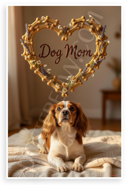 Dog Mom Heart Dog Bone Wreath English Toy Spaniel 12x18 US Made Poster