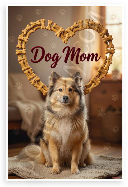 Dog Mom Heart Dog Bone Frame with Icelandic Sheepdog 12x18 US Made Poster