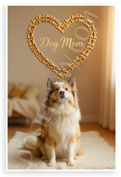 Dog Mom Icelandic Sheepdog Dog Bone Heart Wall Art 12x18 US Made Poster