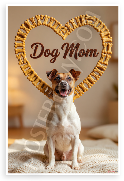 Dog Mom Smooth Fox Terrier Dog Bone Heart Wall Art 12x18 US Made Poster
