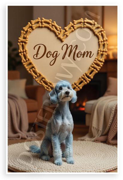 Dog Mom Bedlington Terrier Heart Bone Frame Cozy 12x18 US Made Poster