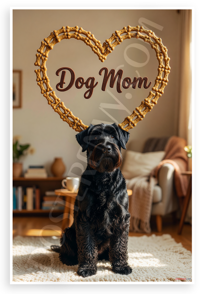 Dog Mom Black Russian Terrier Dog Bone Heart Cozy Home 12x18 US Made Poster