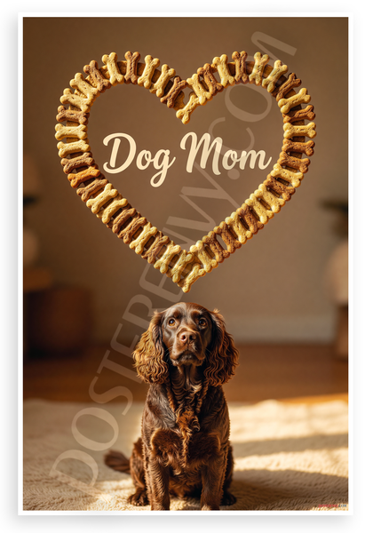 Dog Mom American Water Spaniel Bone Heart Frame 12x18 US Made Poster