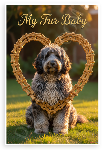My Fur Baby Bergamasco Sheepdog Dog Bone Heart Frame 12x18 US Made Poster