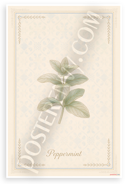 Peppermint Herb Botanical Illustration Provençal Style 12x18 US Made Poster