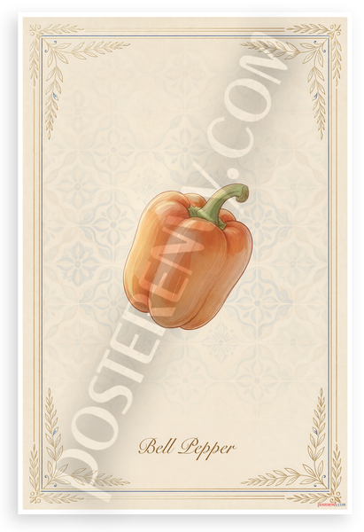 Orange Bell Pepper Botanical Illustration 12x18 US Made Poster