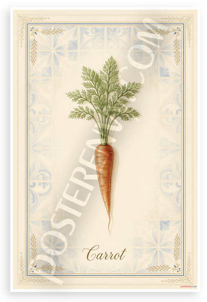 Carrot Botanical Illustration Provençal Kitchen 12x18 US Made Poster