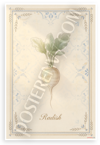 Radish Botanical Illustration Provençal French Kitchen 12x18 US Made Poster