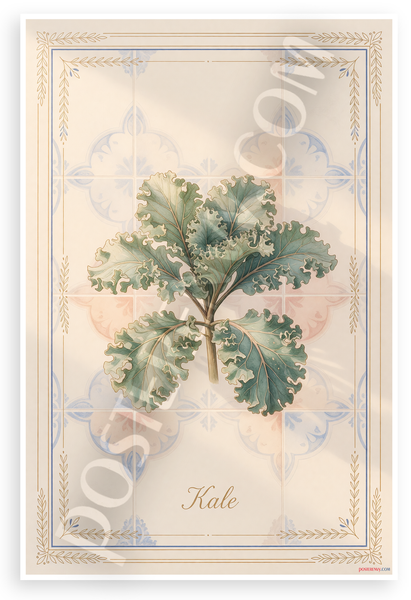 Kale Botanical Illustration Vintage French Kitchen 12x18 US Made Poster