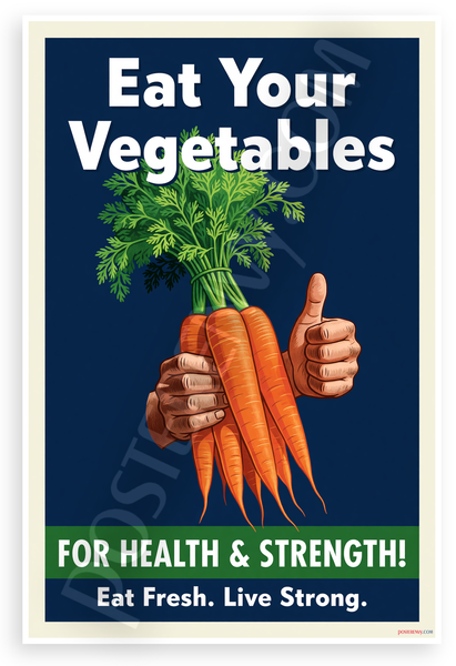 Eat Your Vegetables For Health & Strength Carrot Hands Thumbs Up 12x18 US Made Poster