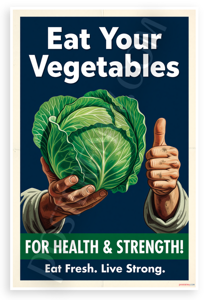 Eat Your Vegetables Cabbage Thumbs Up WPA Style 12x18 US Made Poster