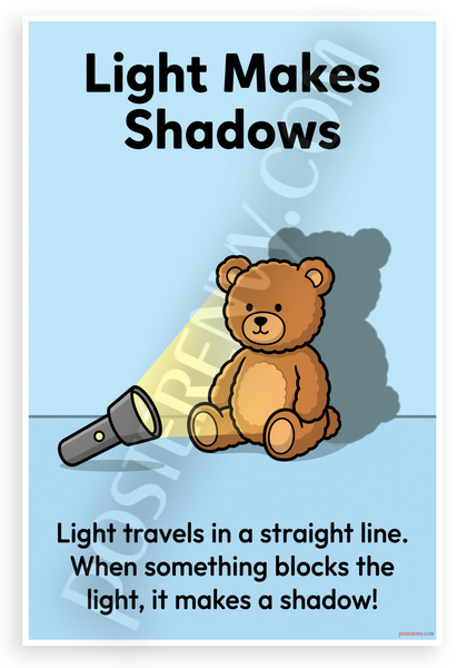 Light Makes Shadows Teddy Bear Flashlight Educational 12x18 US Made Poster