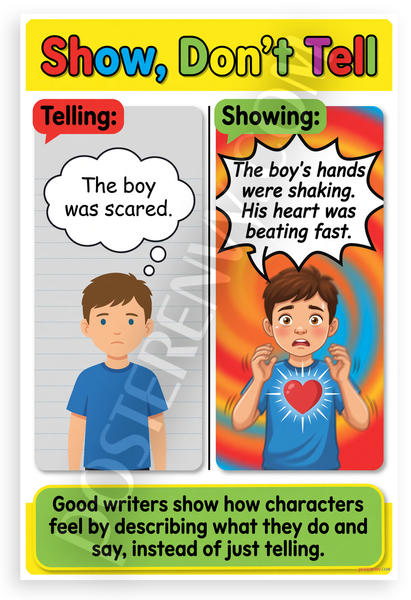 Show Dont Tell Narrative Writing Educational 12x18 US Made Poster