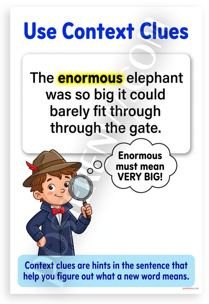 Use Context Clues Enormous Elephant Educational 12x18 US Made Poster