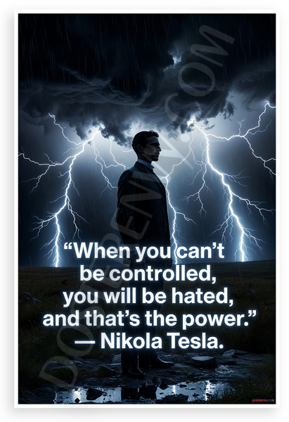 Nikola Tesla "When You Can't Be Controlled You Will Be Hated" Inspirational 12x18 US Made Poster