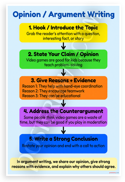 Opinion Argument Writing Structure Educational 12x18 US Made Poster