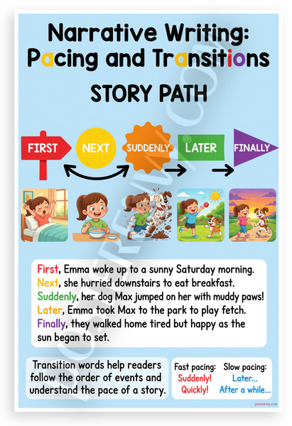 Narrative Writing Pacing and Transitions Story Path Educational 12x18 US Made Poster