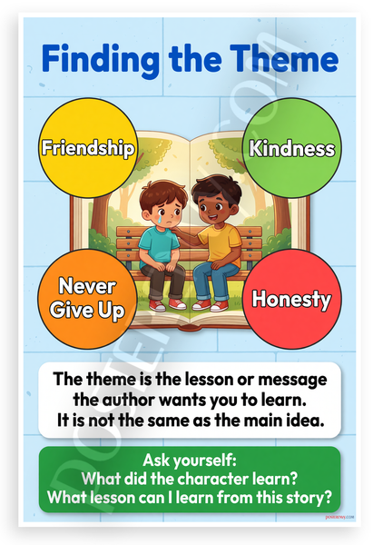 Finding the Theme Literature Educational 12x18 US Made Poster