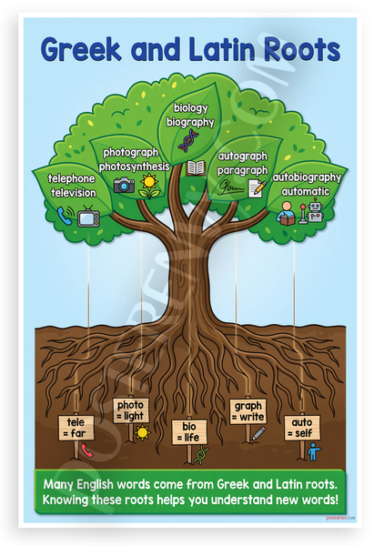 Greek and Latin Roots Tree Educational 12x18 US Made Poster