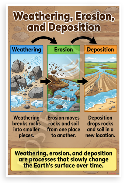 Weathering Erosion and Deposition Earth Science Educational 12x18 US Made Poster