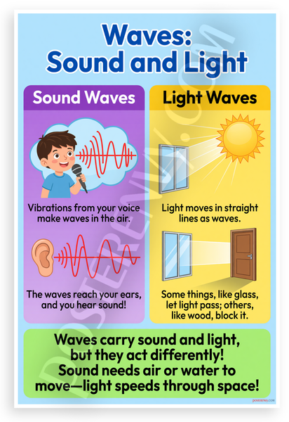 Waves Sound and Light Educational Science 12x18 US Made Poster