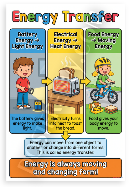 Energy Transfer Battery Light Electrical Heat Food Moving Educational 12x18 US Made Poster