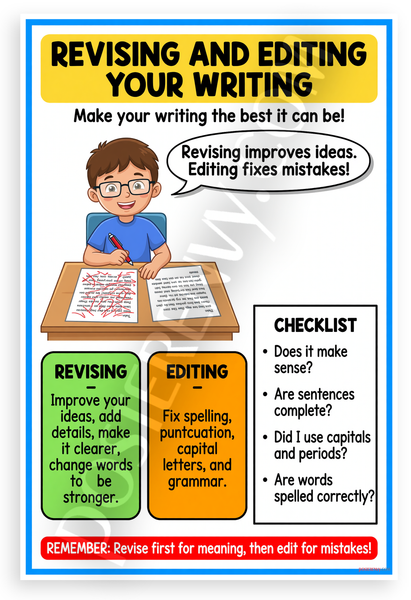 Revising and Editing Your Writing Educational 12x18 US Made Poster