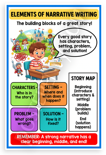Elements of Narrative Writing Story Map Educational 12x18 US Made Poster