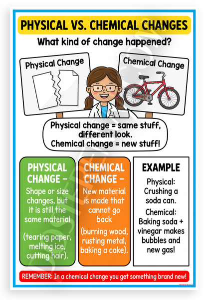 Physical vs Chemical Changes Educational Science 12x18 US Made Poster