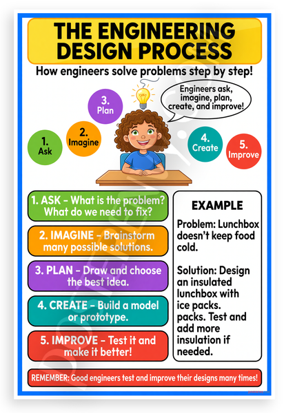 Engineering Design Process Steps Educational 12x18 US Made Poster