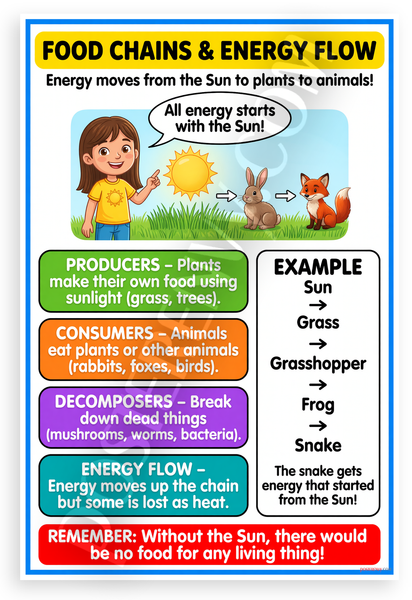Food Chains and Energy Flow Educational 12x18 US Made Poster