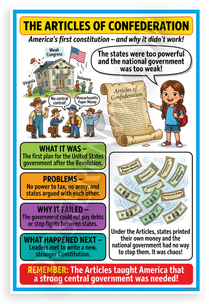 Articles of Confederation Americas First Constitution Educational 12x18 US Made Poster