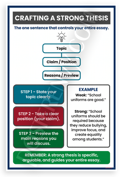 Crafting a Strong Thesis Educational Writing Guide 12x18 US Made Poster