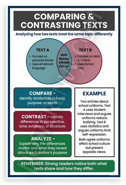 Comparing & Contrasting Texts Educational Reading 12x18 US Made Poster