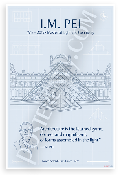 I.M. Pei "Architecture is the Learned Game" Inspirational 12x18 US Made Poster