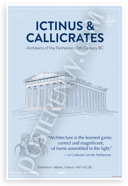 Le Corbusier "Architecture Learned Game Correct Magnificent" Ictinus Callicrates Parthenon Educational 12x18 US Made Poster