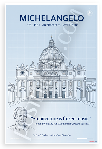 Johann Wolfgang von Goethe "Architecture is Frozen Music" Michelangelo St. Peter's Basilica 12x18 US Made Poster