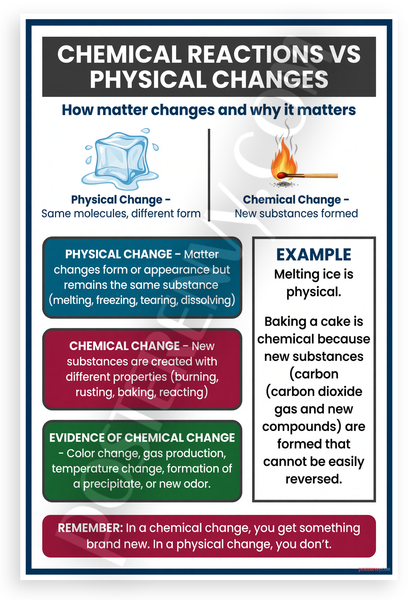 Chemical Reactions vs Physical Changes Educational 12x18 US Made Poster