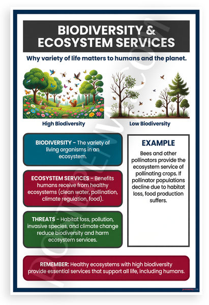 Biodiversity Ecosystem Services Educational Infographic 12x18 US Made Poster