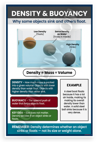 Density and Buoyancy Science Educational 12x18 US Made Poster