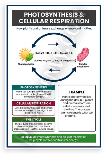 Photosynthesis and Cellular Respiration Cycle Educational 12x18 US Made Poster