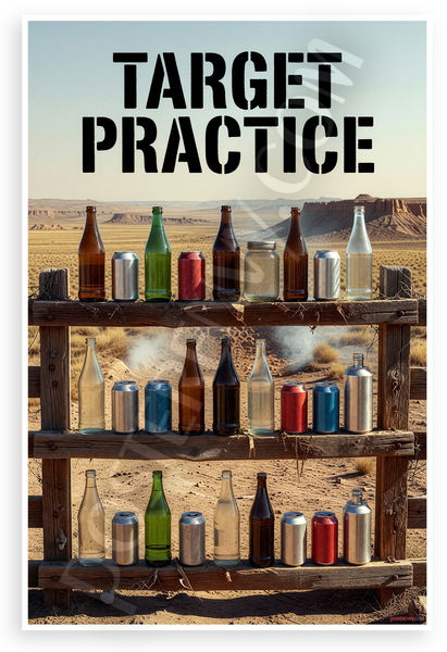 Target Practice Bottles and Cans Shooting Range 12x18 US Made Poster