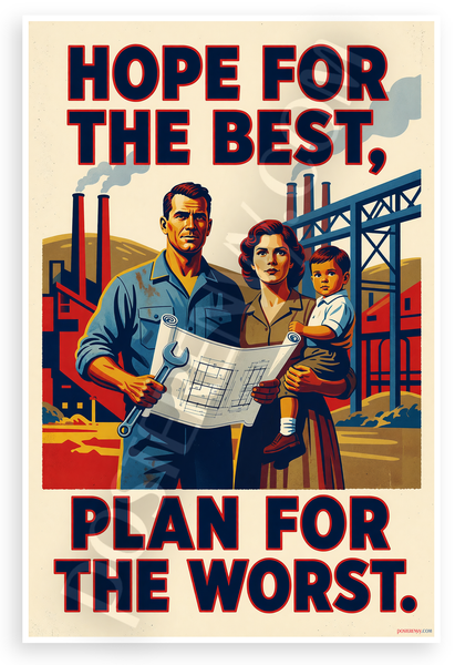 Hope For The Best Plan For The Worst WPA Style Motivational 12x18 US Made Poster
