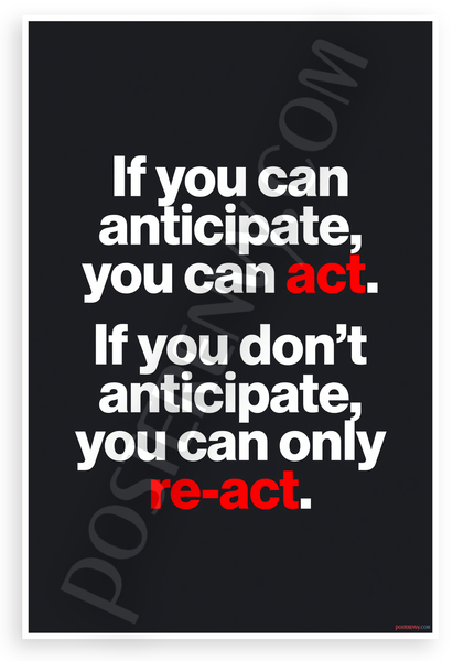 Motivational Quote Anticipate Act Re-Act Typography 12x18 US Made Poster